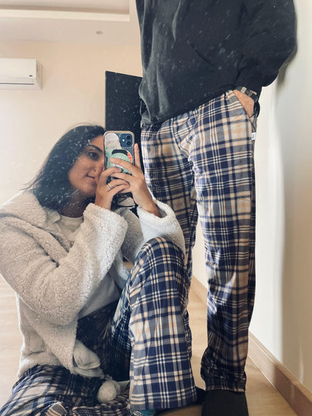 Navy Blue/ Beige Plaid PJ Pants (Unisex)