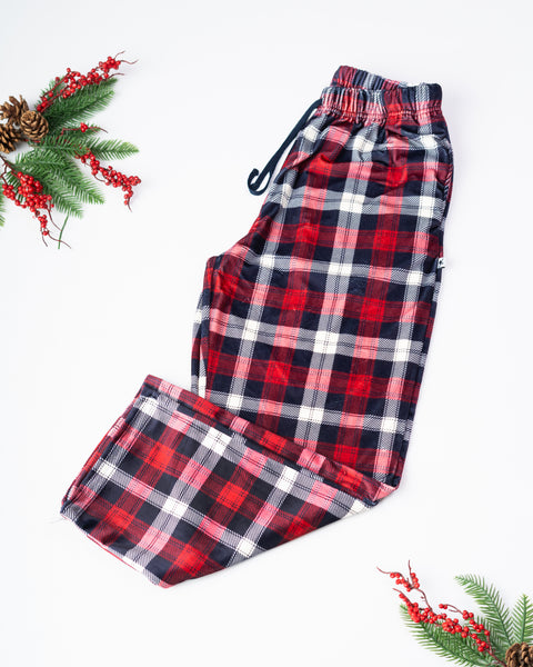Red & Navy Blue Plaid PJ Pants (Unisex)