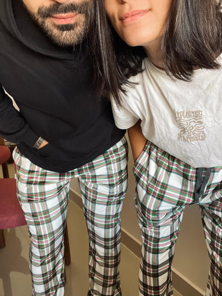 White Tartan Plaid PJ Pants (Unisex)