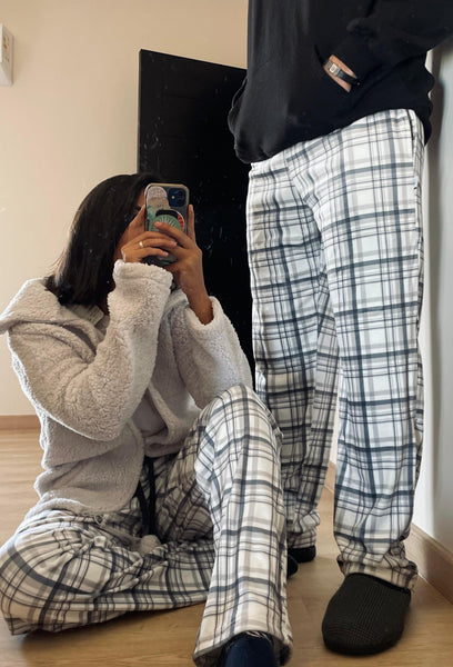 White/Grey Plaid PJ Pants (Unisex)