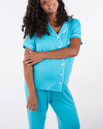 Load image into Gallery viewer, Short Sleeve Turquoise Boyfriend Pyjama set
