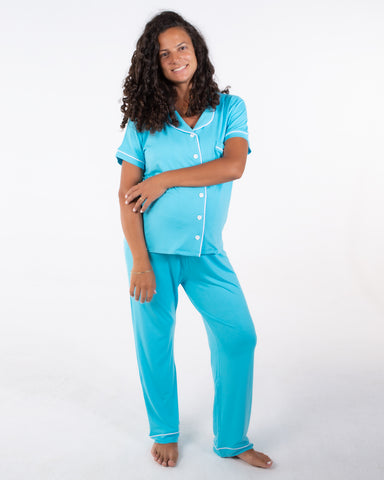 Short Sleeve Turquoise Boyfriend Pyjama set